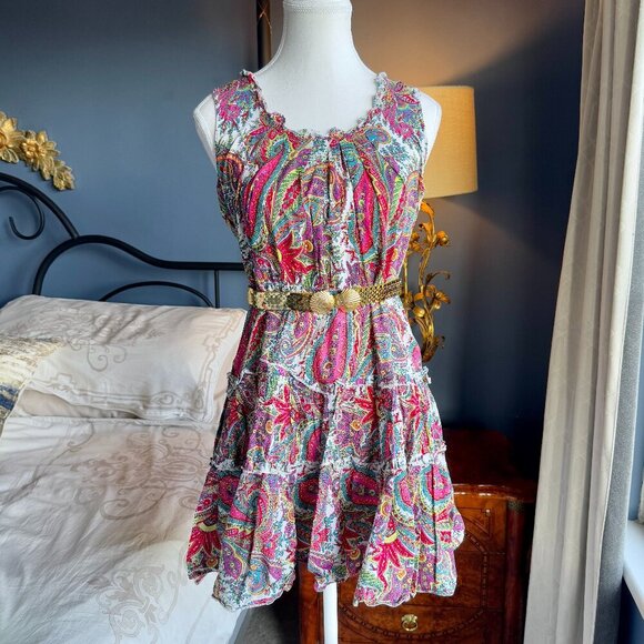 Multicolour Paisley Summer Mini Dress 100% Cotton - Picture 1 of 9